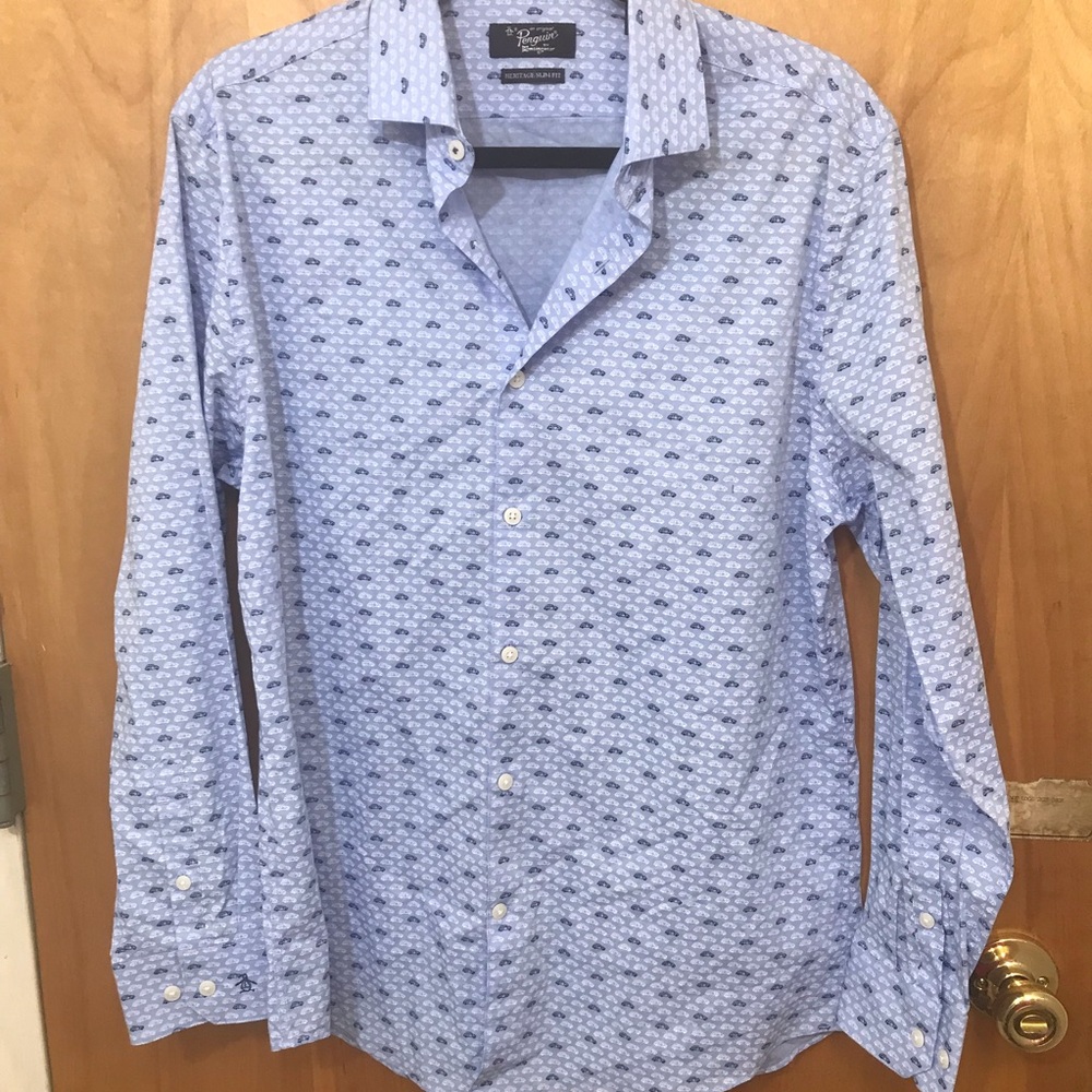 Original Penguin Long Sleeve Cotton Button Down Mini car pattern sz 15.5 32/33